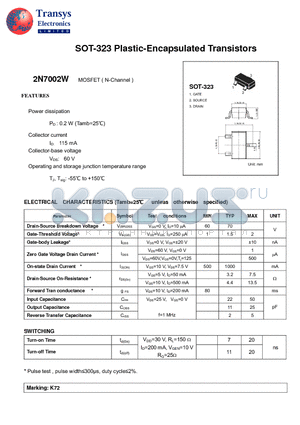 2N7002W datasheet - Plastic-Encapsulated Transistors