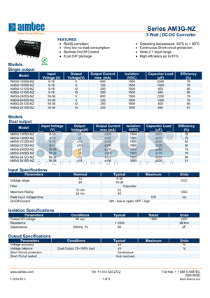 AM3G-1205D-NZ datasheet - 3 Watt | DC-DC Converter