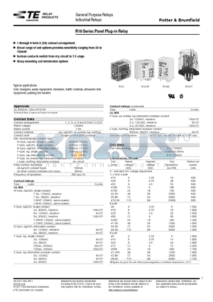 2-1393143-1 datasheet - R10 Series Panel Plug-in Relay