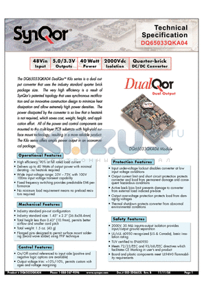 DQ65033QKA04PRS datasheet - Quarter-brick DC/DC Converter