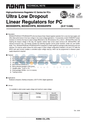 BD3551HFN datasheet - Ultra Low Dropout Linear Regulators for PC