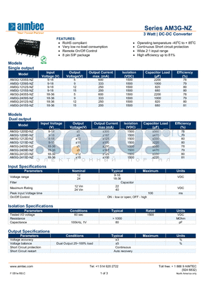 AM3G-2409S-NZ datasheet - 3 Watt | DC-DC Converter