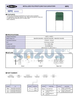 121MPE152 datasheet - METALLIZED POLYPROPYLENE FILM CAPACITORS