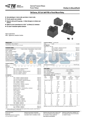 2-1393210-0 datasheet - T9A Series, DC Coil 30A PCB or Panel Mount Relay