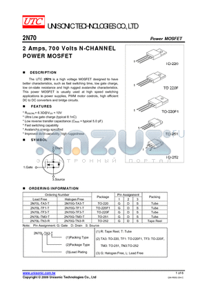 2N70L-TN3-R datasheet - 2 Amps, 700 Volts N-CHANNEL POWER MOSFET