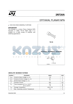 2N720A datasheet - EPITAXIAL PLANAR NPN