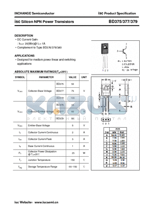 BD375 datasheet - isc Silicon NPN Power Transistors