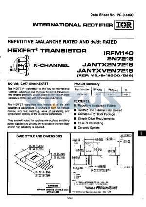 2N7218 datasheet - HEXFET TRANSISTOR