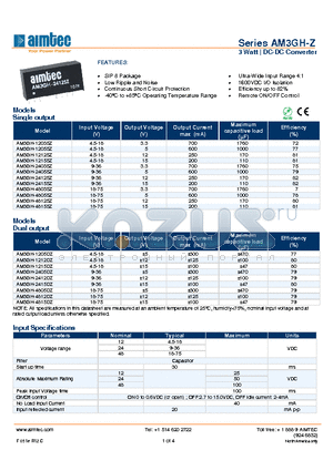 AM3GH-1205SZ datasheet - 3 Watt | DC-DC Converter