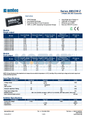 AM3GW-2405DZ datasheet - 3 Watt | DC-DC Converter