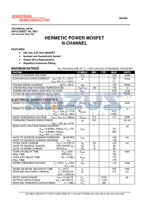 2N7224 datasheet - HERMETIC POWER MOSFET N-CHANNEL