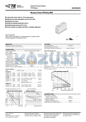 2-1393223-6 datasheet - Miniature Power PCB Relay MSR