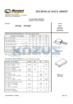 2N7225U datasheet - N-CHANNEL MOSFET