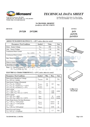 2N7225U datasheet - N-CHANNEL MOSFET