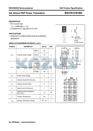 BD378 datasheet - isc Silicon PNP Power Transistors
