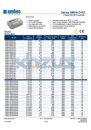 AM3N-0503D-RZ datasheet - 3 Watt | DC-DC Converter