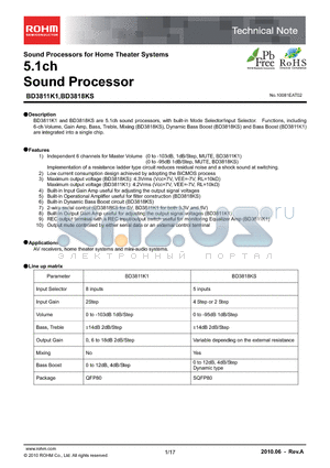 BD3811K1 datasheet - 5.1ch Sound Processor