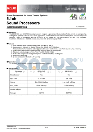 BD3813KS datasheet - 5.1ch Sound Processors