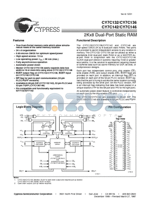 CY7C136-45JC datasheet - 2Kx8 Dual-Port Static RAM