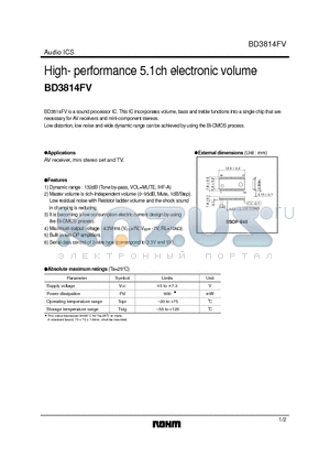 BD3814FV datasheet - High- performance 5.1ch electronic volume