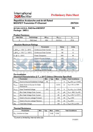 2N7524 datasheet - Repetitive Avalanche and dv/dt Rated MOSFET Transistor P-Channel