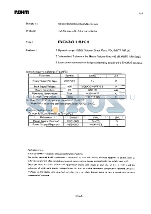 BD3816K1 datasheet - 7ch Volume with 7ch input selector