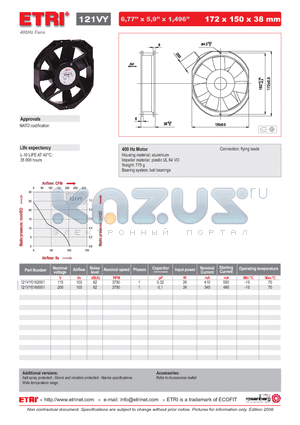 121VY0160001 datasheet - 400Hz Fans