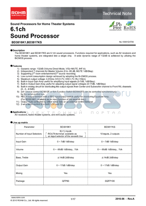 BD3817KS datasheet - 6.1ch Sound Processor