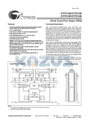 CY7C136-55JI datasheet - 2Kx8 Dual-Port Static RAM