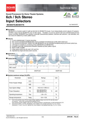 BD3843FS-E2 datasheet - 6ch/9ch Stereo Input Selectors