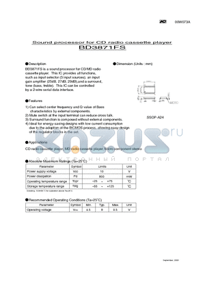 BD3871FS datasheet - Sound processor for CD radio cassette player