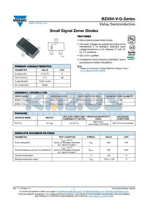 BZX84B10-V-G datasheet - Small Signal Zener Diodes