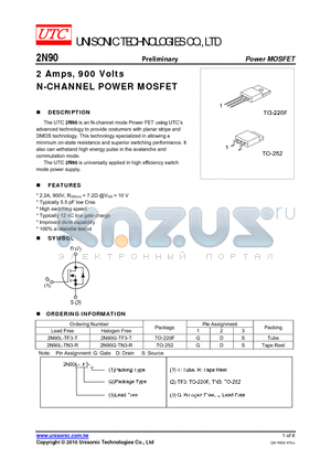 2N90L-TN3-R datasheet - 2 Amps, 900 Volts N-CHANNEL POWER MOSFET