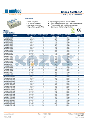 AM3N-1212SZ datasheet - 3 Watt | DC-DC Converter