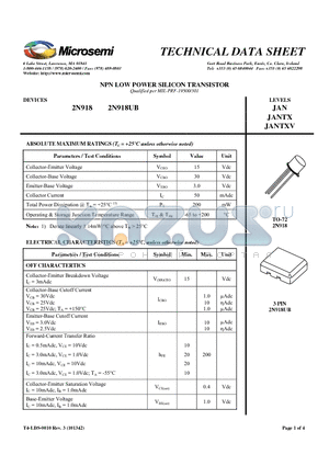 2N918_1 datasheet - NPN LOW POWER SILICON TRANSISTOR