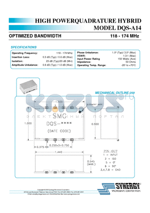 DQS-A14 datasheet - HIGH POWERQUADRATURE HYBRID MODEL