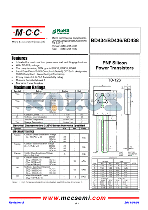 BD434 datasheet - PNP Silicon Power Transistors
