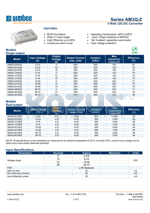 AM3Q-1205SZ datasheet - 3 Watt | DC-DC Converter