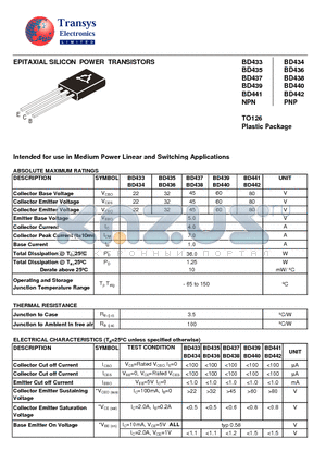 BD435 datasheet - EPITAXIAL SILICON POWER TRANSISTORS