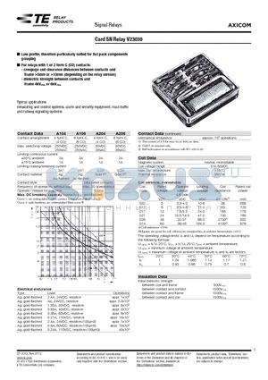 2-1393802-7 datasheet - Card SN Relay V23030