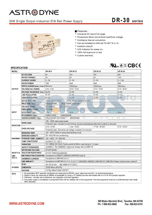 DR-30-15 datasheet - 30W Single Output Industrial DIN Rail Power Supply