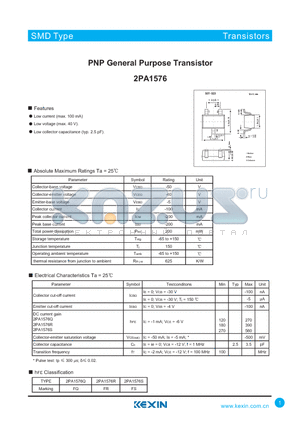 2PA1576 datasheet - PNP General Purpose Transistor