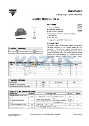 122NQ030PBF datasheet - Schottky Rectifier, 120 A