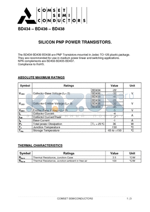 BD436 datasheet - SILICON PNP POWER TRANSISTORS