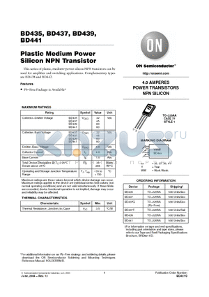 BD437 datasheet - Plastic Medium Power Silicon NPN Transistor