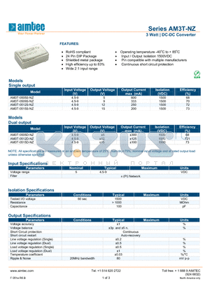 AM3T-0512D-NZ datasheet - 3 Watt | DC-DC Converter