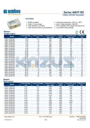 AM3T-1203D-RZ datasheet - 3 Watt | DC-DC Converter