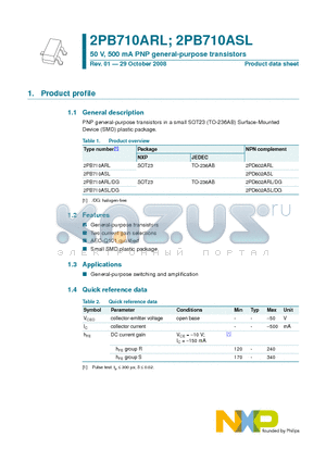 2PB710ARL datasheet - 50 V, 500 mA PNP general-purpose transistors