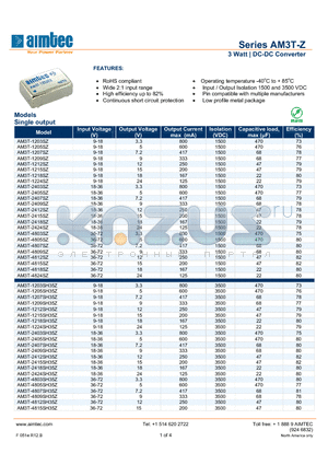 AM3T-1207DZ datasheet - 3 Watt | DC-DC Converter