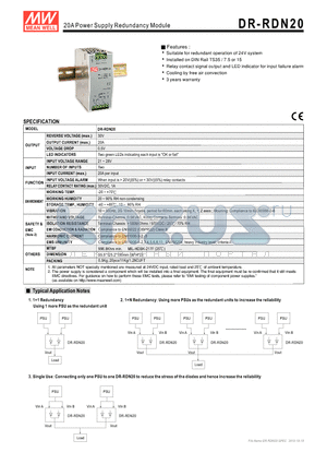 DR-RDN20 datasheet - 20A Power Supply Redundancy Module